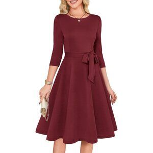 Women's Burgundy 3/4 Sleeve Vintage Flattering A-line Vintage Cocktail Dresses
